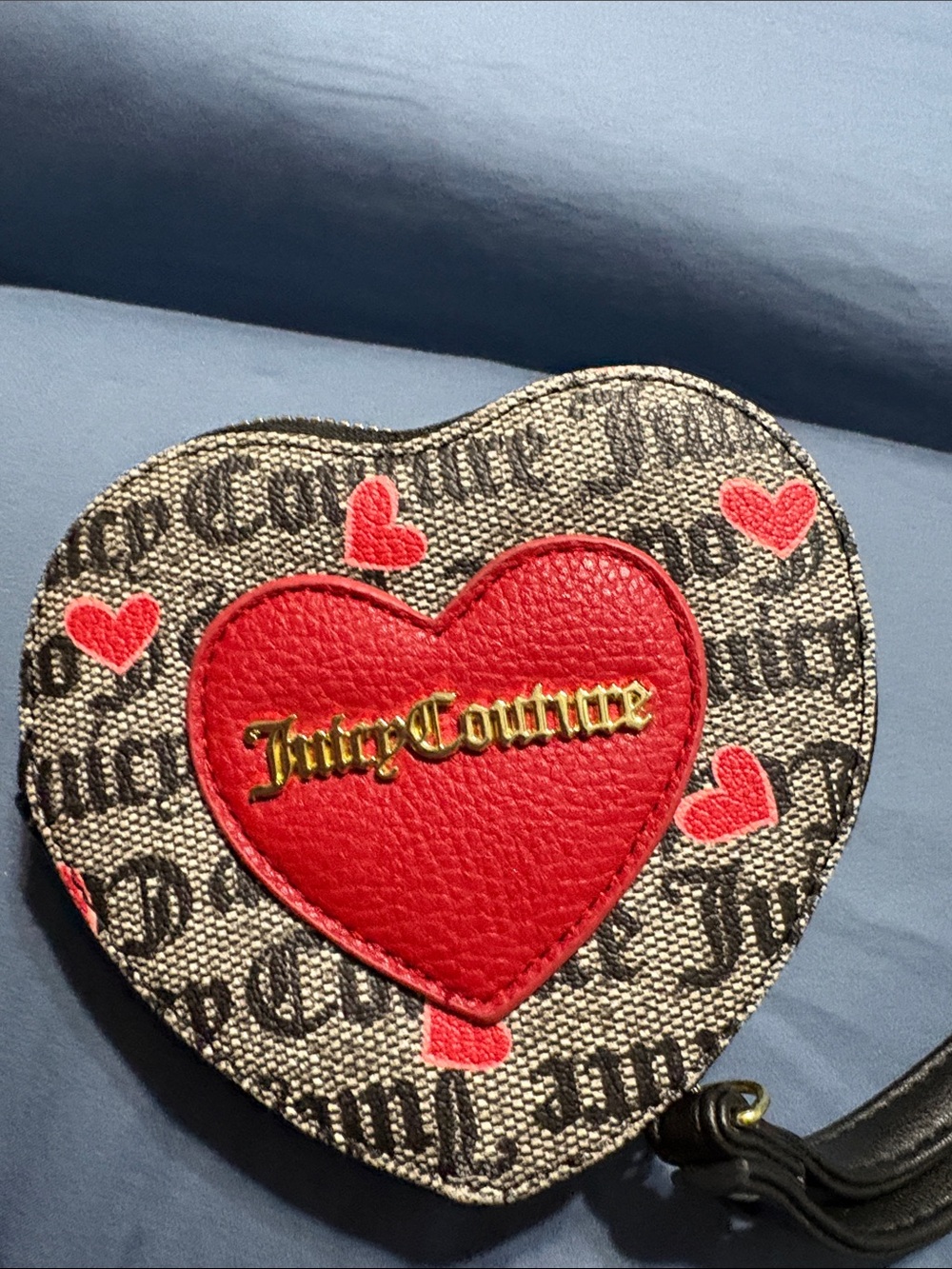 Juicy Couture Black & Red Heart Wristlet Coin Purse